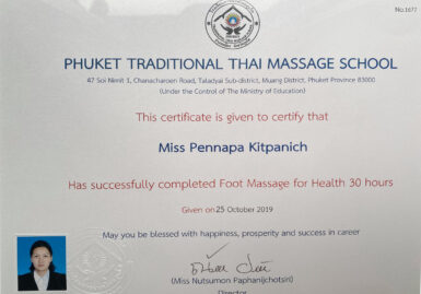 Phuket Traditional Thai Massage School Certificate