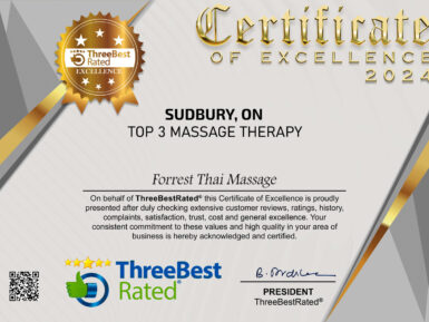 Certificate of Excellence 2024 Top 3 Rated Massage Therapy in Sudbury Ontario